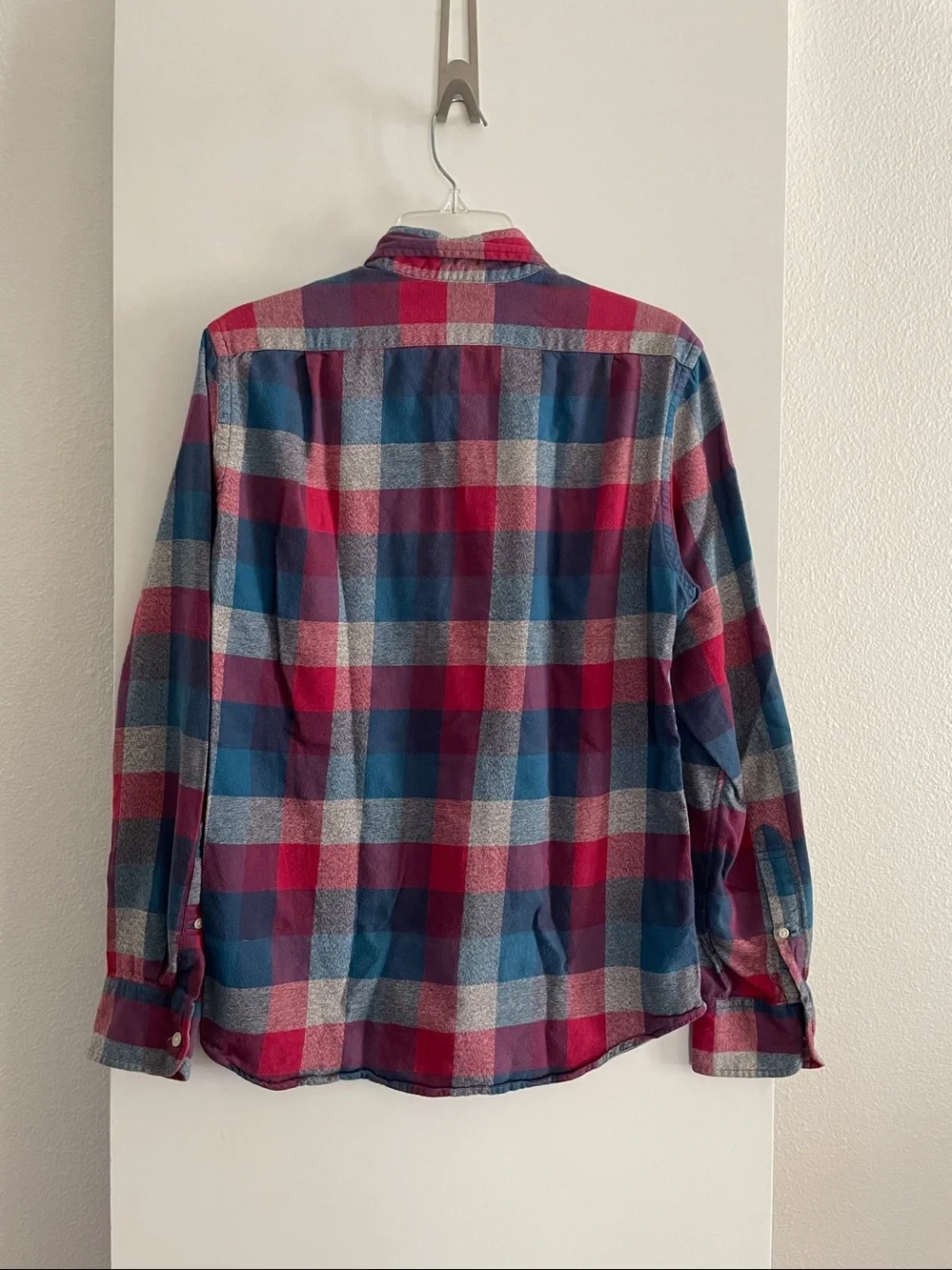 J CREW All Cotton Slim Fit Plaid Flannel Button Down Casual Shirt Red/Blue